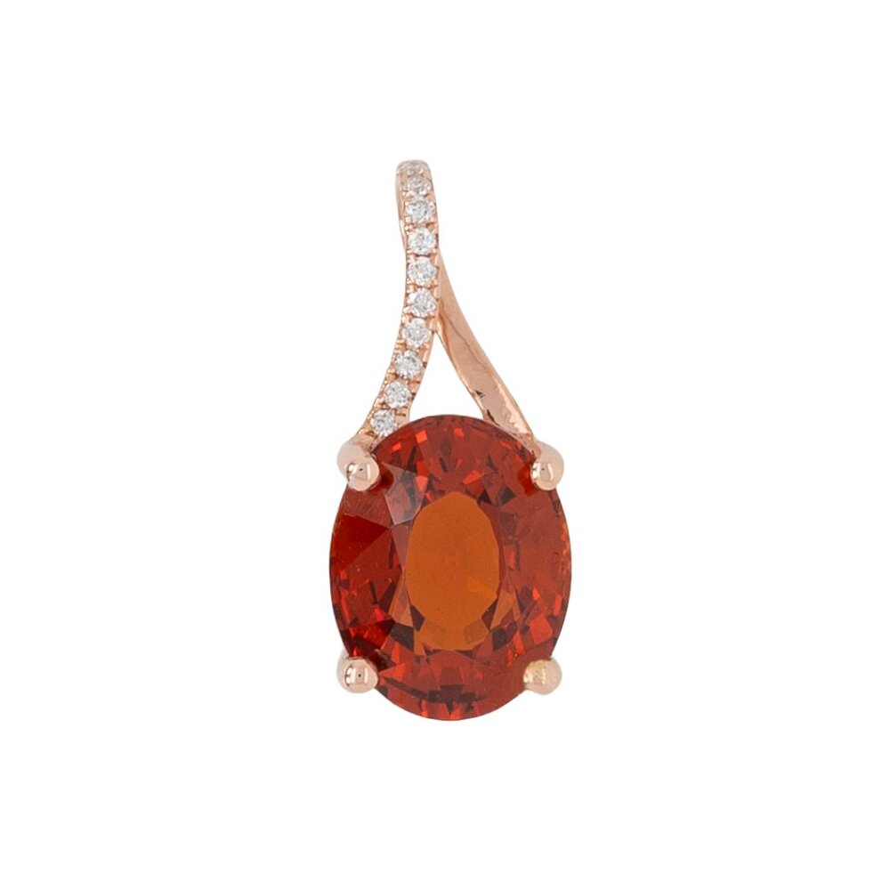 2.65Ct Spessartine Pendant in Solid 14K Rose Gold with Natural Diamond Accents